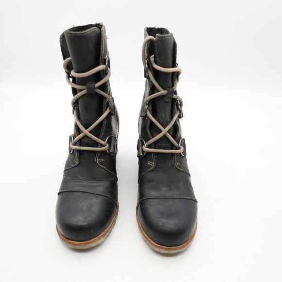 Sorel Joan of Arctic Lexie Wedge Mid Boot Women's 6.5 Black Oil Rubbed Leather - Picture 2 of 10